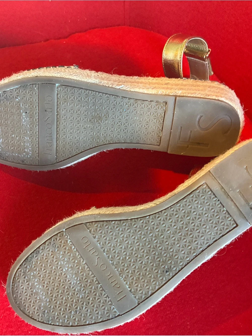 Franco Sarto Metallic Gold Espadrille Wedge Sandals with Ankle Strap